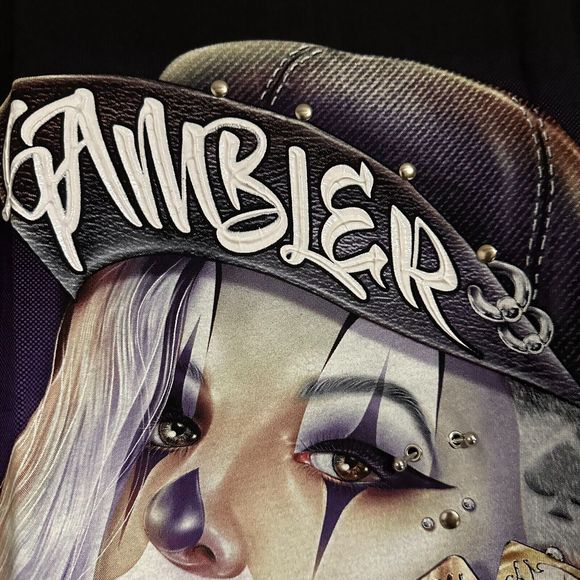 Gangster Joker Girl Card Hip Hop Money Mega Print T-Shirt L Black Rock Chang 3D - Picture 3 of 5